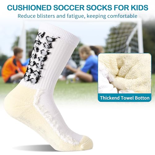 Kids Soccer Grip Socks Boys Girls Non Slip Athletic Crew Sports Socks 3 Pairs Football Basketball 4-16 Years4