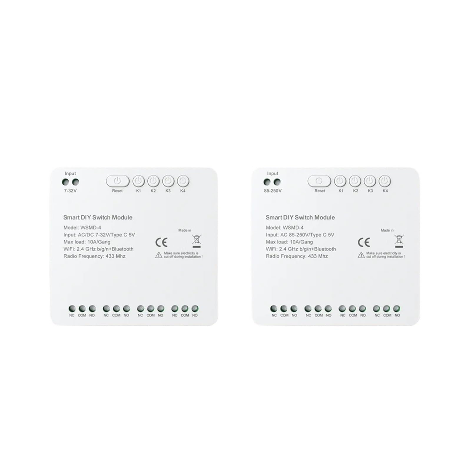 Módulo De Interruptor De Relé De Contacto Seco De 4 Canales Y 250 V Con Control Remoto Inalámbrico Tuya Smart WiFi, Compatible Con Alexa Y Google Home.(WiFi version,32V)