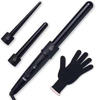3 in 1 Curling Wand Set, Hair Curling Iron Set with 3 Interchangeable Curling Iron Ceramic Barrels with Heat Resistant Glove - Black