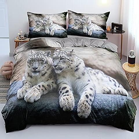 DXHOME Leopard Bettwäsche 135x200 3D Effekt Tiermotiv Bettwäsche 2er Set Weich Gemütlich Weiß Mikrofaser Wendebettwäsche Cover