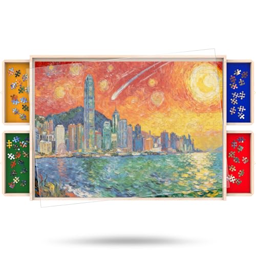 Puzzle Board with Drawers Rotatable 360-Degree Wheels and Cover 30' x 22' 1000 Piece Wooden Jigsaw Puzzle Table Storage Organizer Portable Lightweight Design