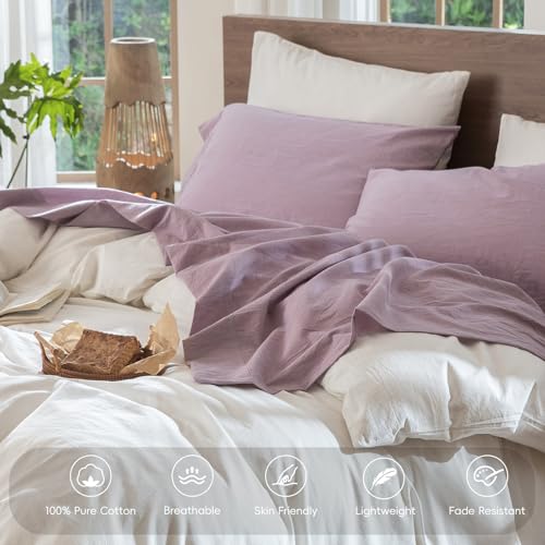 Image of MooMee Sheet Set 100% Washed Cotton Linen-Like Extra Deep Pocket Twin | Relaxed Linen-like Texture. Soft, Breathable & Lightweight Comfort. 15-19 inch Extra Deep Pocket with All-around Elastic