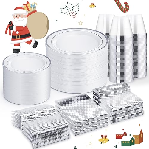 WELLIFE 600 PCS Silver Disposable Dinnerware Set for 100 Guests, Wedding Plates Silver Plastic Plates for Party, 100 Each-Dinner & Salad Plates, Cups, Forks Knives Spoons for Wedding and Anniversary WELLIFE 600 PCS Silver Disposable Dinnerware Set for 100 Guests, Wedding Plates Silver Plastic Plates for Party, 100 Each-Dinner & Salad Plates, Cups, Forks Knives Spoons for Wedding and Anniversary