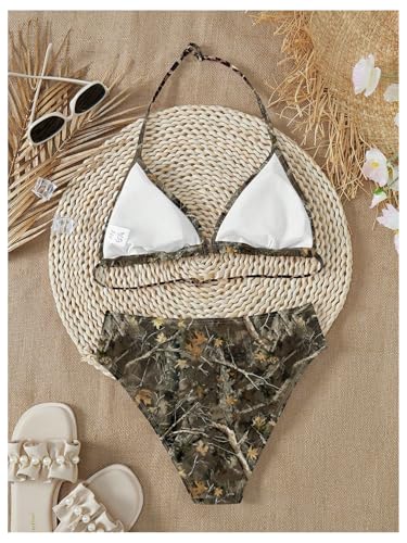 Girl's Swimsuits 2 Piece Camo Halter Bathing Suits Backless Swimwear Set2