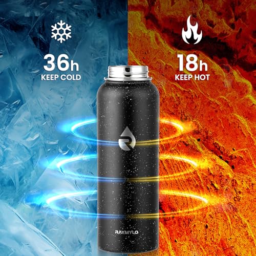 Image of RAYMYLO Insulated Water Bottle 40 oz, Triple Wall Vacuum Stainless Steel (Cold for 36Hrs, Hot for 18Hrs), Leak Proof & Non-BPA, Modern Water Flask Jug with Paracord Handle & Straw Spout Lids