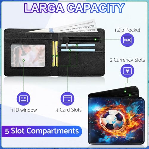 Image of Boys Wallet for Kids, Cool Kids Wallet for Boys Ages 8-10 9-12 11-15, Funny Soccer Leather Bifold Rfid Blocking, Coin Pocket Id Window for Teen Men Youth Guys Birthday Christmas Gifts
