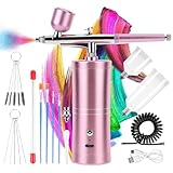 Airbrush Kit with Compressor Rechargeable Portable Air Brush Paint Kit High-Pressure Nail Airbrush with Nozzle and Cleaning Brush Set for Nail Art, Makeup, Painting, Cake Decor