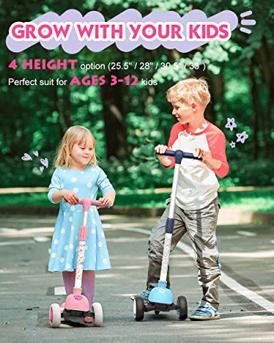 MOUNTALK 3 Wheels Foldable Kids Scooter With Adjustable Heights And Led Wheels