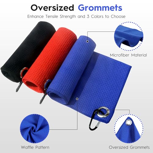 BasicGear Fishing Towel, 3 Pack, 16x16 in, Black/Red/Blue, Waffle - image 2