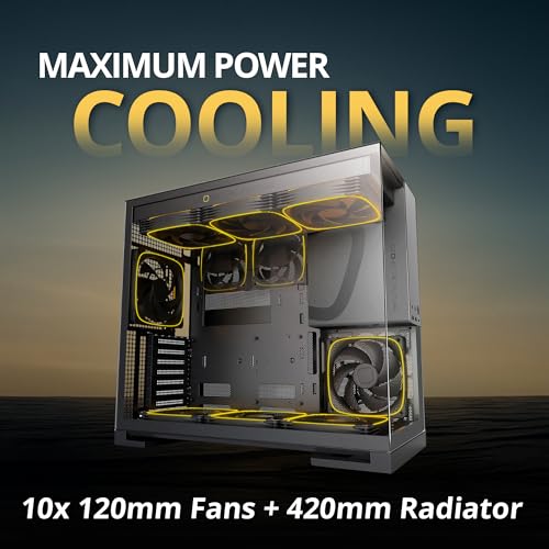 Image of Geometric Future M5 Tempered Glass Mid Tower, E-ATX /ATX Gaming Case, 1.2mm Steel, Type C, Toolless Panels, Support 420 /360 Radiator, ARGB PWM 140m Fan x 5 Pre-Installed, Black /Grey, GEO-M5F-BG