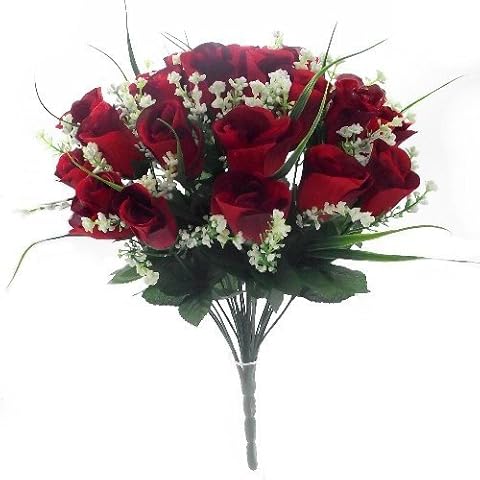 Artificial Roses, 42cm Fake Flowers for Decoration, Grass Bush with Gyp & Foliage 24 Red Roses Heads, Red Artificial Flowers for Outdoor & Indoor Events Wedding Party Home Decoration by A1-Homes Cover