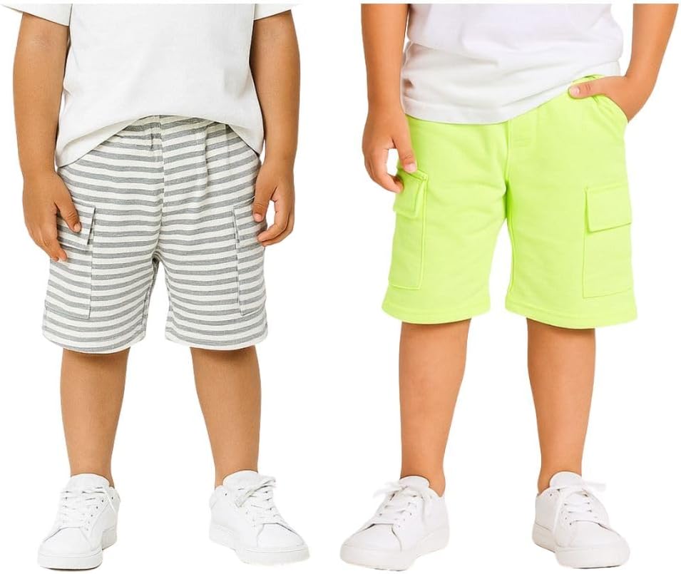 Kit 2 Bermudas Infantil Moletinho Bolsos Listrada E Amarelo