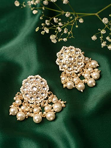 Zaveri Pearls Gold Tone Kundan & Pearls Wedding Collection Dangle Earring For Women-ZPFK10097 - Image 3