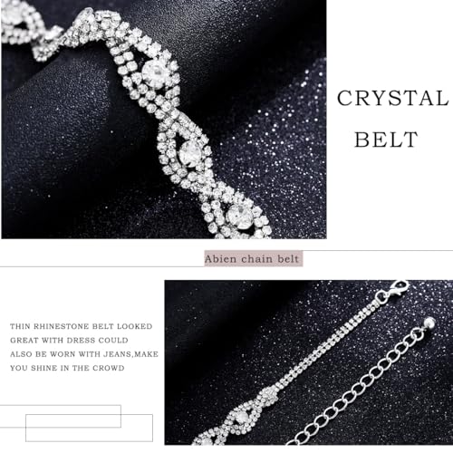 Abien Rhinestone Belts for Women Silver Chain Belt Crystal Waist Belt Sparkle Thin Belts for Dresses3