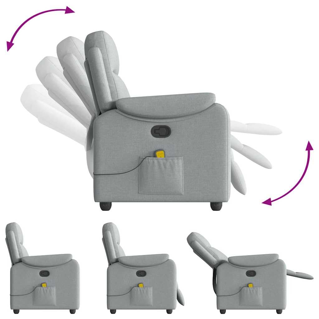 IKAYAA Sillón de Masaje Reclinable Tela, Sillón De Relax, Sillon Masaje Relax, Sillon Relax con Bolsillos Laterales Sofá Individual Sofá Relax Butaca Orejera para Salón Oficina Dormitorio Gris Claro