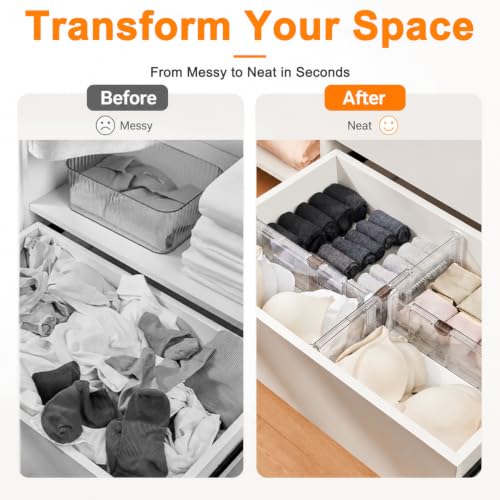Image of HASTHIP 4 Pack Clear Drawer Dividers Plastic Separators