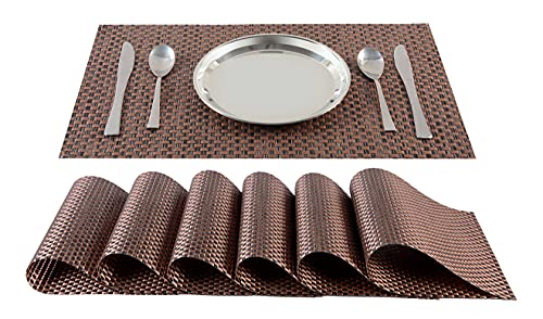 Mosaic PVC Place & Table Mat for Dining Table Kitchen 6 Piece Set, Brown, (30 X 45) cm