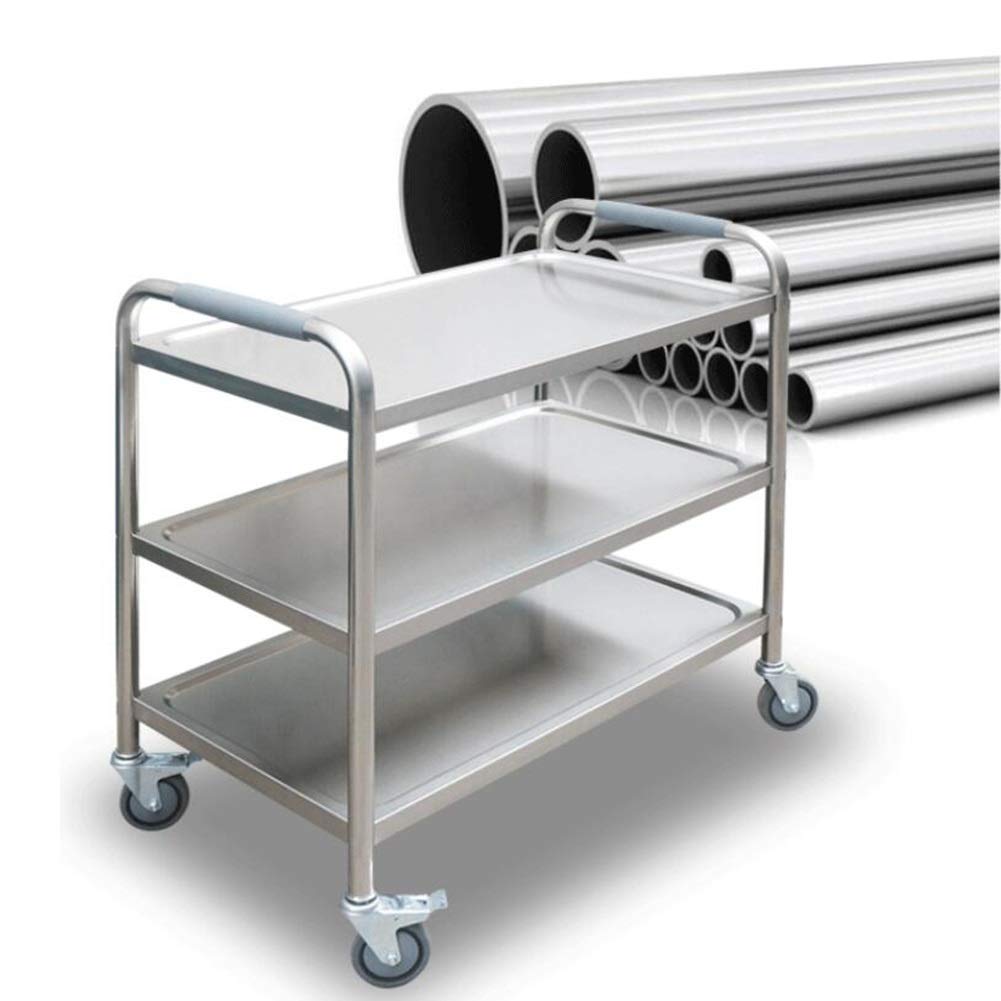 Carrelli Portavivande Multifunzione, Carrelli per Ristoranti E Magazzini, con Maniglia in Acciaio A 3 Strati, Multifunzione, Facili da Pulire, 3 Dimensioni, Cuc,Silver-85X45X92Cm