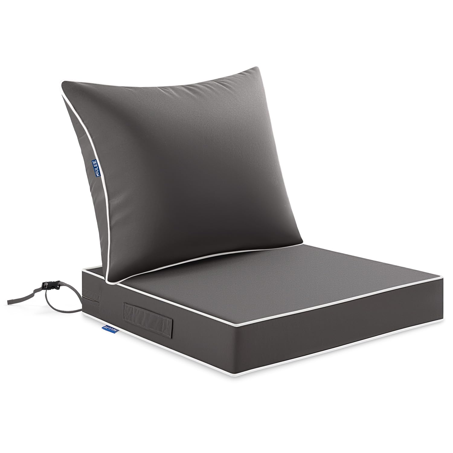 Photo 1 of MIULEE Dark Grey Outdoor Seat Cushion 22x22 Inch Waterproof & 3 Year Fade Resistant Deep Seat and Back Cushion for Patio Furniture Chair Sofa Couch with Handle and Adjustable Straps