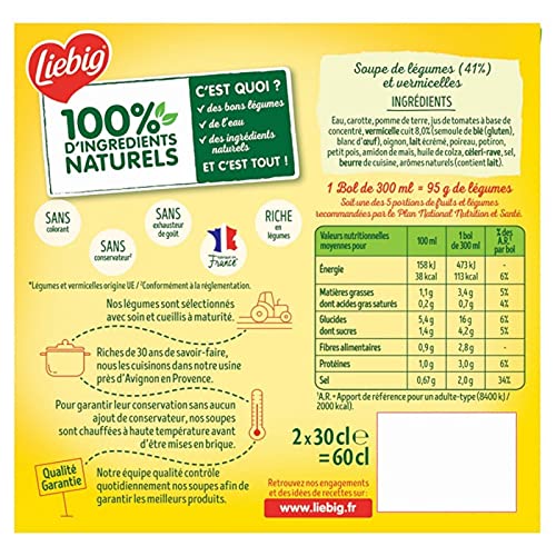 Soupe Délicate Liebig Farandole de Légumes & Pâtes 2x30cl - 600g Réconfortante et Gourmande - Épicerie Fine - Le Lot De 4