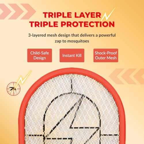 Image of Ajanta Quartz AMZ-160 Rechargeable Mosquito Bat (Without Charger) | 3-Layered Safety Net | 3500V Instant Kill | LED Light | ABS Body | 600mAh Battery | Insect Killer Racket for Home & Outdoor Use