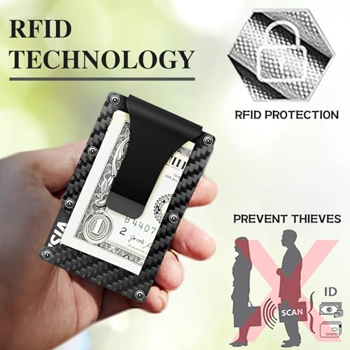 Minimalist Wallet with RFID Blocking for Men,Slim Credit Card Holder with Aluminum Money Clip Wallet for Men and Women,Metal Wallets for Mens Front Pocket as Gifts (Carbon fiber)2
