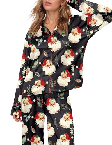 Image of SHESHOW Satin Pajamas for Women Set Long Sleeve Button Down Sleepwear 2 Piece Nightwear Women Pjs Sets Size XS-XXL