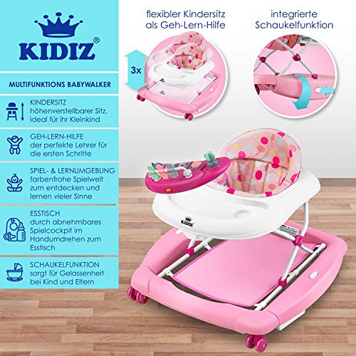 KIDIZ® 4-in-1 loophulp babywalker speel- en loopwagentje loopvrij schommelfunctie babywipstoel met wielen, licht, muziek… - Image 3