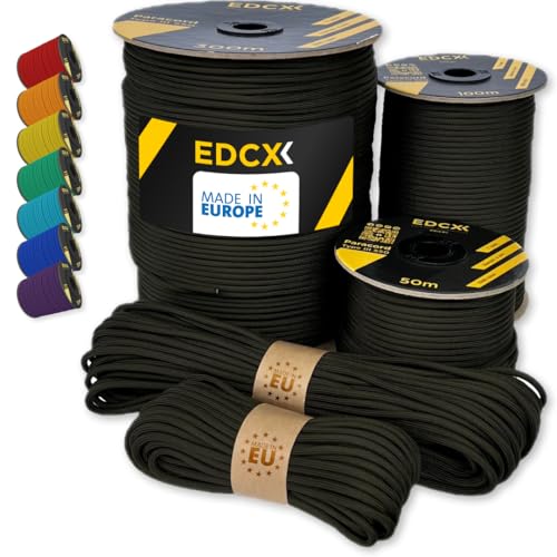 EdcX Paracord 4 mm, más de 35+ Colores sólidos (10 m, 15m, 30m, 50m, 100m, 300m) | Ideal para Camping, al Aire Libre | Cuerda 100% Nailon 4mm | Cuerda Tactica 550 Tipo III