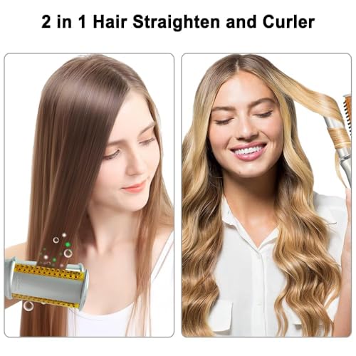 Image of 2 in1 Hair Curler Straighter Rotating Iron, Curling Iron Wand for Hair Curling and Straighting, Dry and Wet Styling Tool, Travel for Girls Women (Silver)