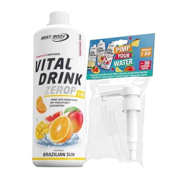 Vital Drink ZERO Bebida Concentrada Sin Azúcar, Baja en Calorías, Hidratate en Deporte, trabajo. (BOMBA DOSIF)1000ml. (SOL DE BRASIL) TROPICAL