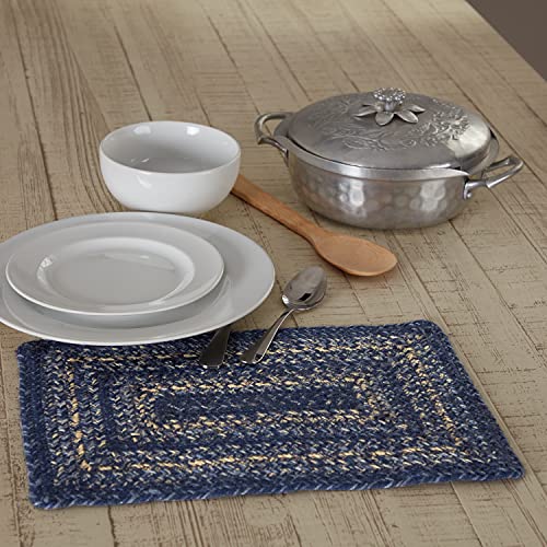 VHC Brands Farmhouse Great Falls Blue Table Placemat, Blue White, Jute Blend, Rectangle, 10x15 Inches