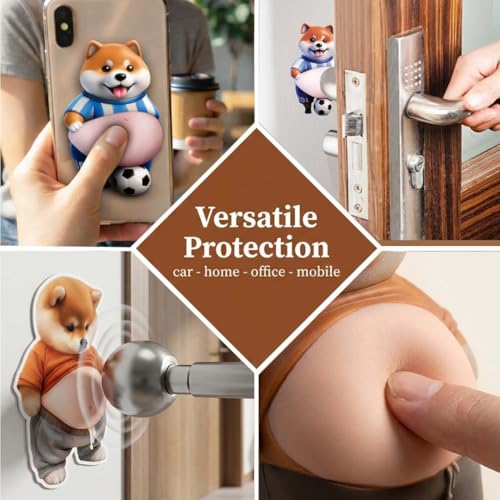 ZENQARI 4 Stück Türstopper Sticker aus Gummi und PVC – Braune Shiba Inu Hundekopf Aufkleber als lustiger Türanschlag & Handy-Sticker für Zuhause, je 11 x 7 cm
