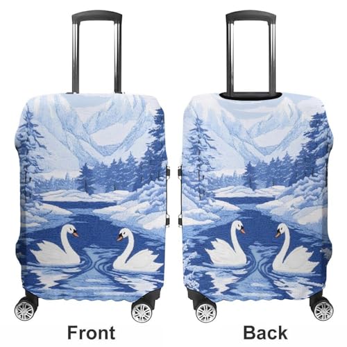 Swans Winter Snow Scene Luggage Covers Washable Travel Suitcase Cover Elastic Baggage Protector3