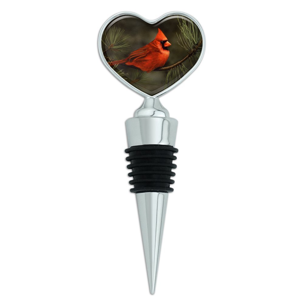 Northern Cardinal Red Pine Perch Heart Love Wine Bottle Stopper