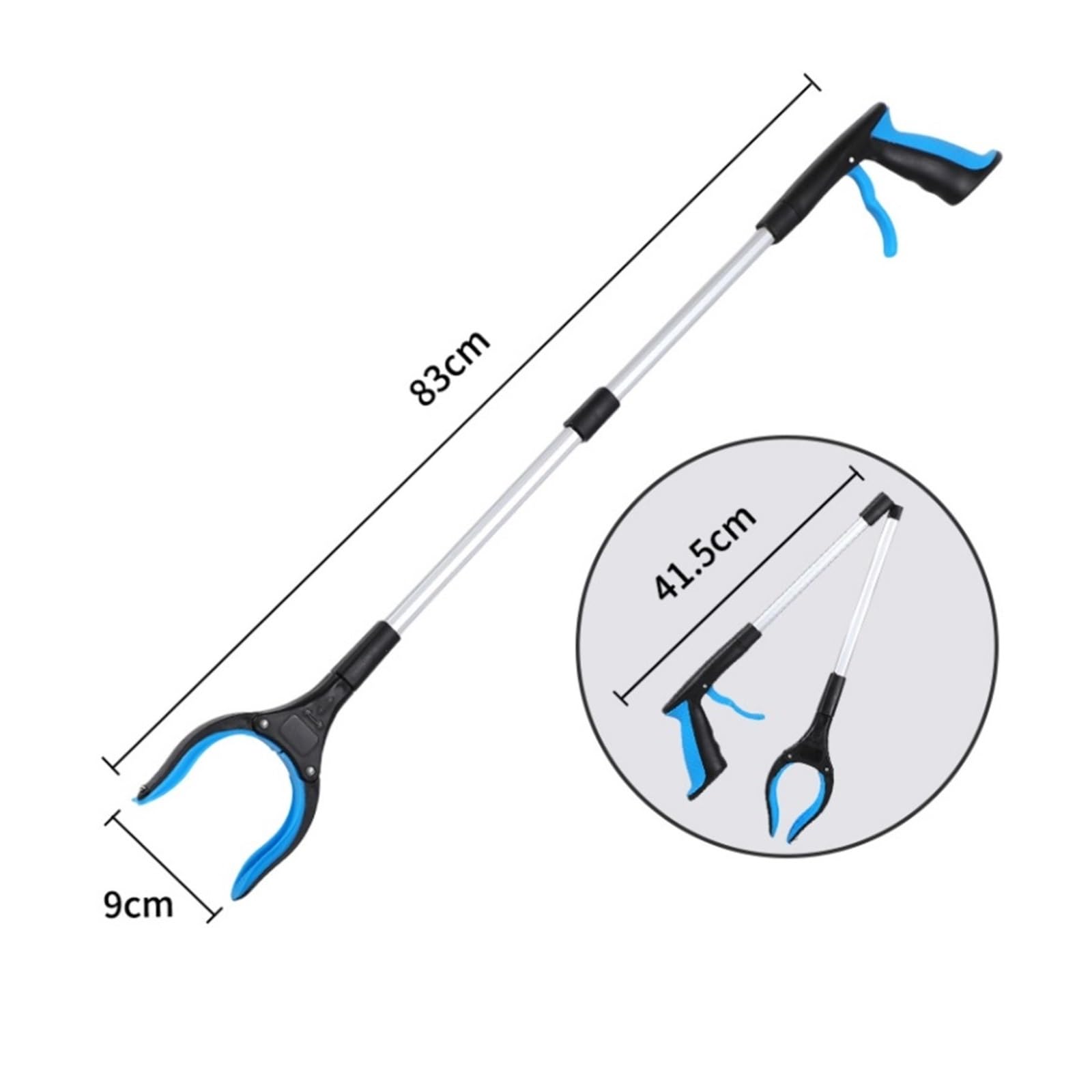 Klauenförmiger Greifer, Grabber Reacher Tool Langer Faltbarer Pick-Up-Stick mit starkem Griff Magnetische Müllkralle Greifhilfen(Blue)