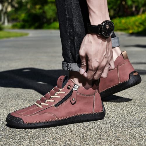 Men's Vintage Hand Sewn Stitching Side Zipper Ankle Boots Fashion Outdoor Non-Slip Lightweight Casual Loafers Comfortable Wearable Walking Shoes3