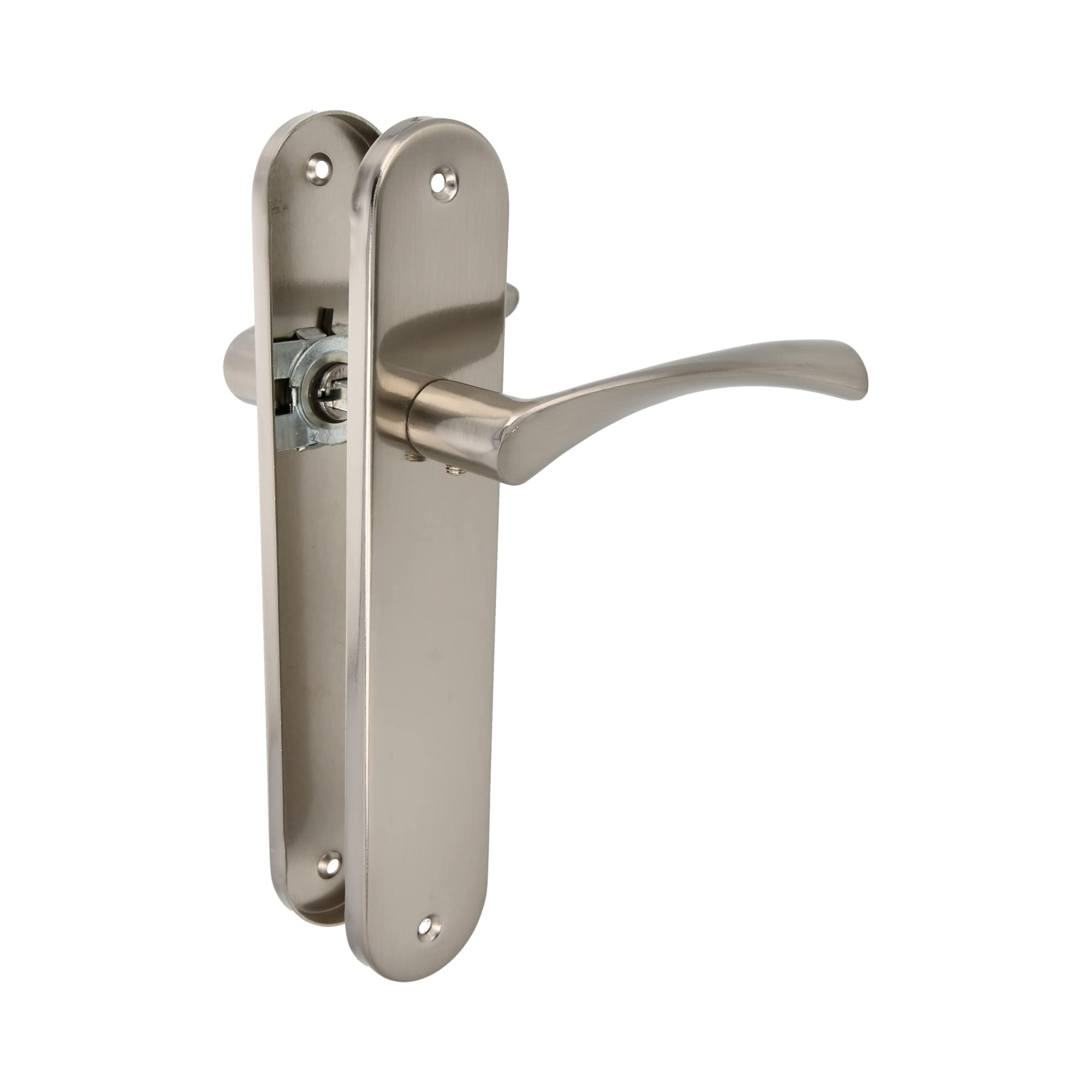 Amig ['Silver'] - Set Of Handles With Steel Plate For Doors | Ishi Pb | 240 X 45 Mm | 8 Mm Square | Elegant And Simple Design | No Key | Brushed Nickel Aluminium