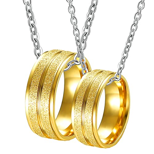 Ayoiow - Collar para hombre, acero con anillo de oro mate, 8 mm, collar de rock punk
