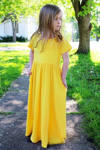 Image of Arshiner Girls Maxi Dress Long /Short Sleeve Casual Holiday Dress with Pockets for 5-13 Years
