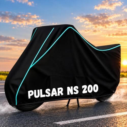 Image of Bike Body Cover for Pulsar NS 200 - Heavy Duty Waterproof, Dustproof & Scratch Resistant Motorcycle Cover, Full Body Outdoor Cover with UV & Rain Protection, Black Aqua Piping