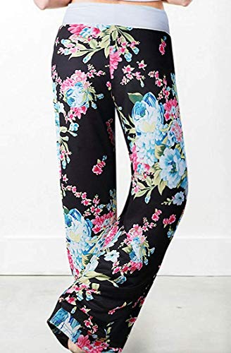 Image of Elsofer Women's Comfy Lounge Pants Soft Floral Pajama Pants Loose Drawstring Wide Leg Palazzo Pants for Sleep, Casual Wear