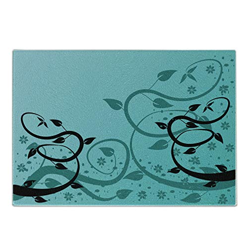 Lunarable Teal Cutting Board, Abstract Floral Modern Illustration with Winding Tendrils Leaves Vinesd Flowers, Decorative Tempered Glass Cutting and Serving Board, Small Size, Black Teal Lunarable Teal Cutting Board, Abstract Floral Modern Illustration with Winding Tendrils Leaves Vinesd Flowers, Decorative Tempered Glass Cutting and Serving Board, Small Size, Black Teal