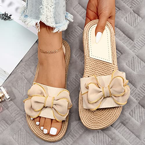 ZSpzx Espadrille Sandals for Women 2025 Open Toe Twist Knot Bow Strap Slip On Flat Sandal Backless Slingback Slides Ladies Cushioned Walking Dressy Wide Shoes for Daily Wear Outdoor Indoor4