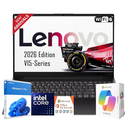 Image of Lenovo 2026 Business and Student Laptop with MS 365 for Web, Intel Powerful Processor, 16GB DDR5, 512GB PCIE, 15.6 inch FHD Anti-Glare Display, Fast Charging Speed, 14.5-Hour Battery Life, Windows 11 Pro
