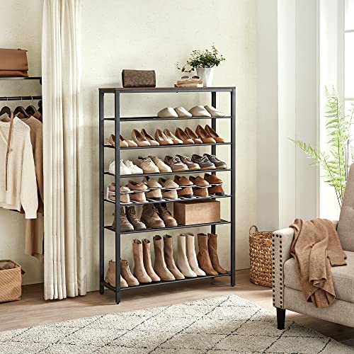VASAGLE 8 Tier Shoe Rack, Shoe Organizer for Closet, Entryway, 32-40 Pairs of Shoes, Large Shoe Rack Organizer with 7 Metal Mesh Shelves, 11.8 x 39.4 x 59.8 Inches, Rustic Brown and Black ULBS012B01 - Image 5