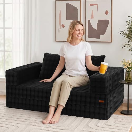 Image of COMAX Futon Sofa Bed, Convertible Sofa Bed, Folding Boneless Couches | Low-Profile Boneless Couch for Living Room, 11.8 inch H Low Seat Small 59 inch Foldable Floor Sleeper Mattress Lounge Space‑Saving