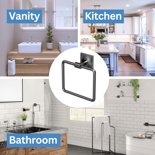 Image of Gatco 5582MX Waterline Towel Ring | Modern Hand Towel Holder for Bathroom | Stylish Decorative Hardware, Heavy Duty Metal, EZ Ancor Mounting | Matte Black
