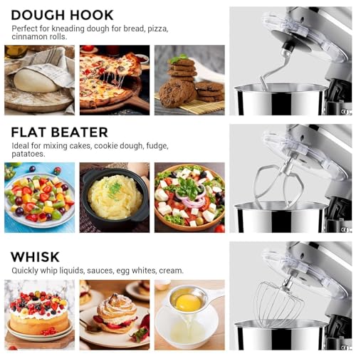 3-in-1 Mixers For Baking,5L Food Mixers For Baking With Bowl, Led Display,3 Types Of Mixers, 6 Speed Control Stainless Steel Food Mixer,with Dough Hook, Stirring Paddle & Egg Cage Rough noodles - Image 5