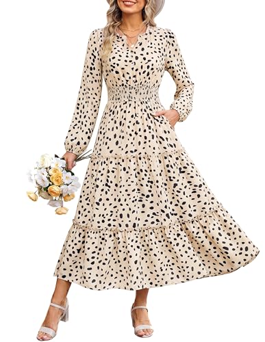 Image of GRACE KARIN Women's Floral Maxi Dress 2026 Fall Long Sleeve V Neck Empire Waist A Line Flowy Dress with Pocket